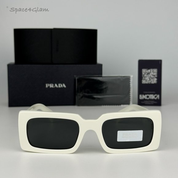 NEW Prada PR A07S 1425S0 Talc White Dark Grey Rectangle Unisex Sunglasses - Picture 4 of 9